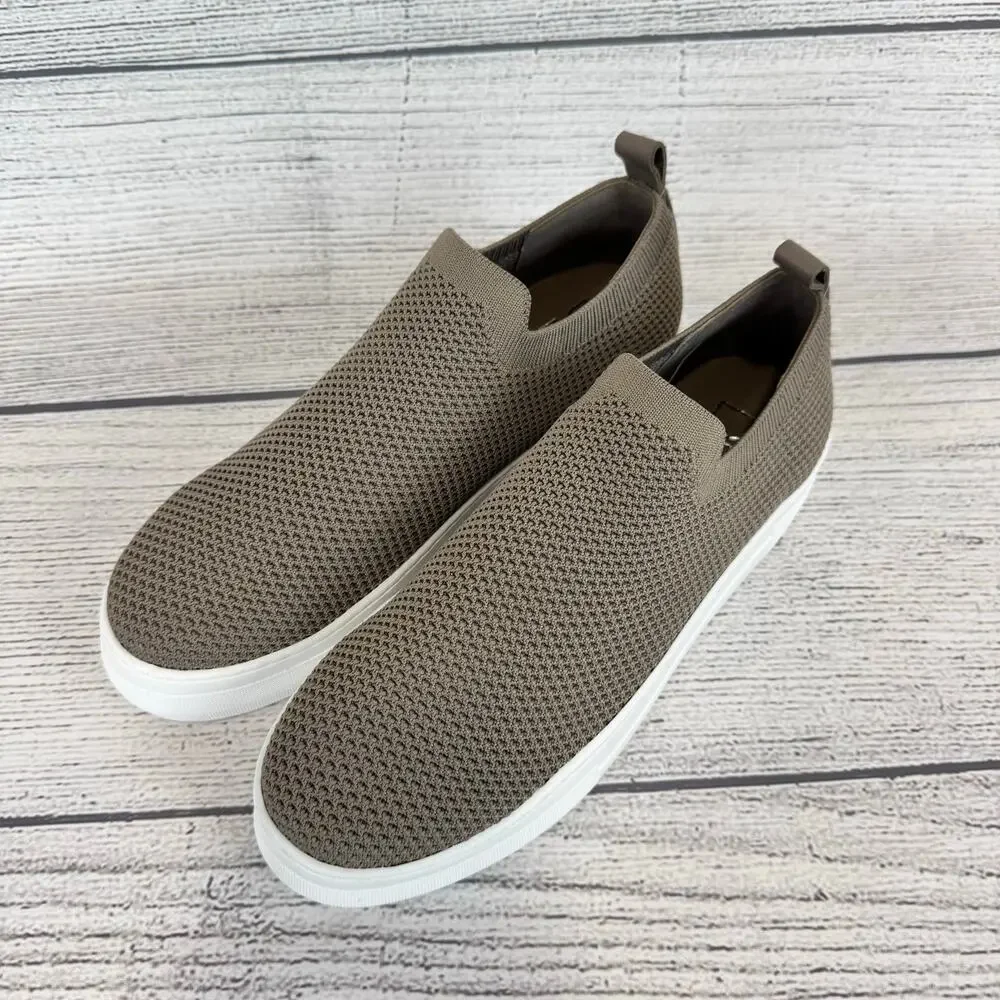 Deltan Women's Taupe Knit Carter Platform Stretch Slip On Sneakers Size 7.5